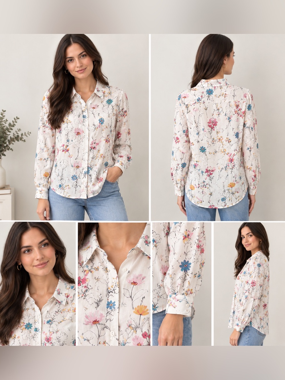 Women's White Floral Button Blouse